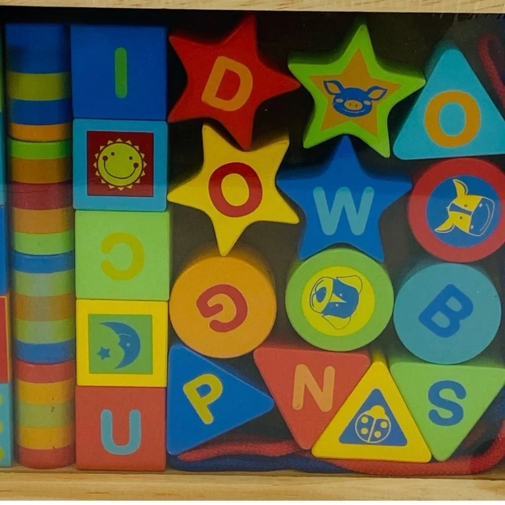 Circo Wooden Lacing Beads Alphabet Number Blocks Montessori Toy Set w/ Tray‎